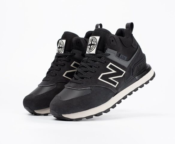 Зимние New Balance 574 Mid suede черные